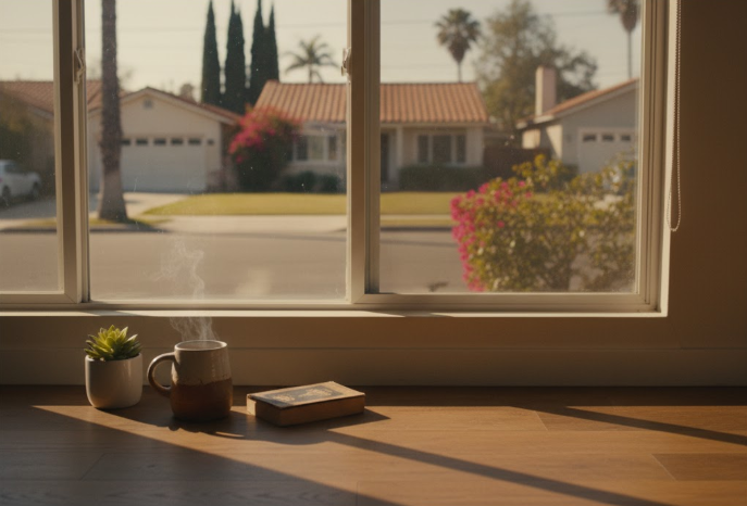 창가에 놓인 커피잔, 부드러운 햇살이 드는 고요한 공간 - 새로운 환경 속 심리적 시차를 느끼는 순간 