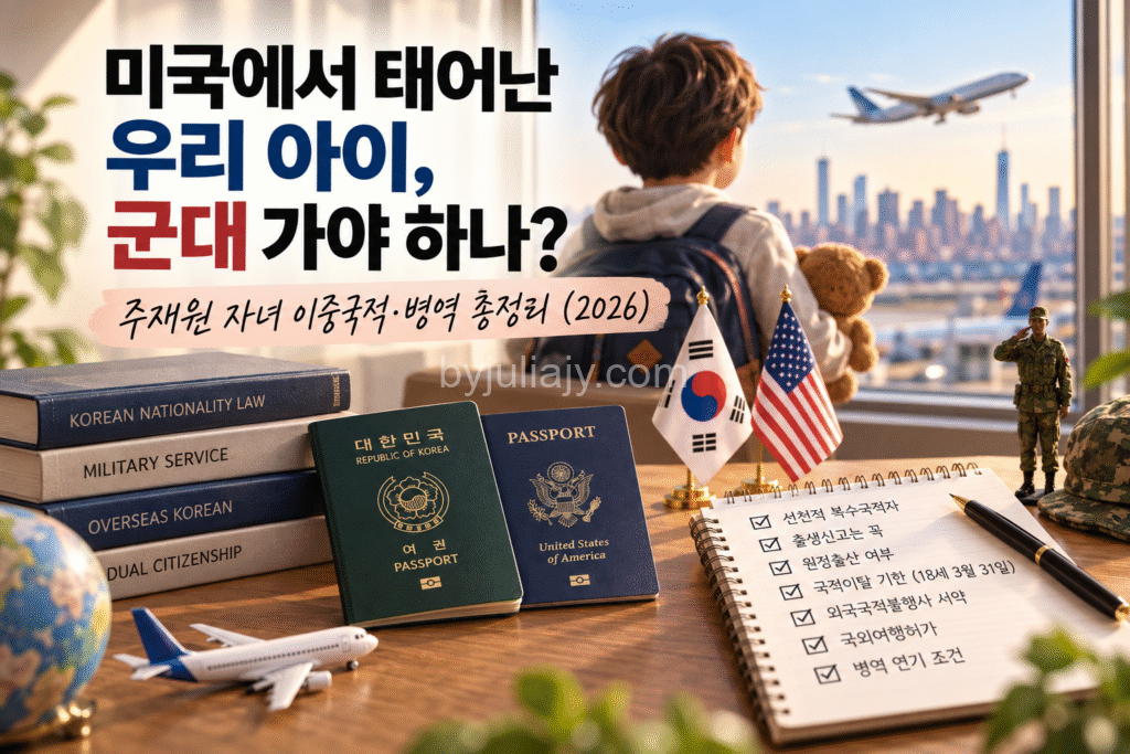 korea-us-dual-citizenship-military-2026 미국에서 태어난 자녀의 한국·미국 복수국적과 국적이탈, 병역 및 국외여행허가 안내