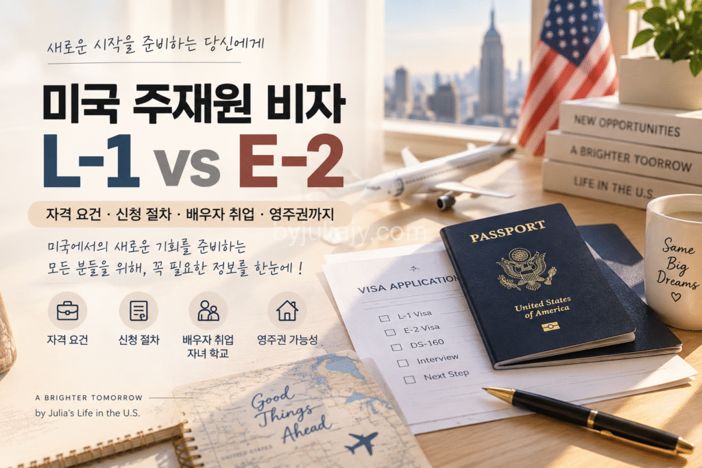 미국주재원비자 미국 주재원 비자 L-1과 E-2 비교, 자격 요건과 신청 절차, 배우자 취업 및 영주권 정보