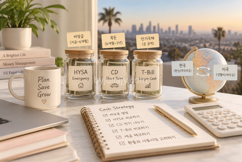 따뜻한 데스크톱 현금 관리 계획 미국에서 현금 굴리는 법과 HYSA·CD·미국 단기국채(T-Bill) 비교 및 주재원 가정의 현금 관리 전략