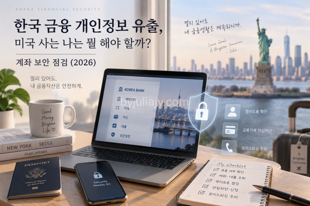 한국 금융 개인정보 유출에 대비해 미국에서 한국 계좌의 명의도용·금융거래 안심차단·보이스피싱을 점검하는 방법